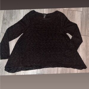 Alfani Women’s Size Medium Blouse Black Sequined Flowy Bottom Dressy Long Sleeve